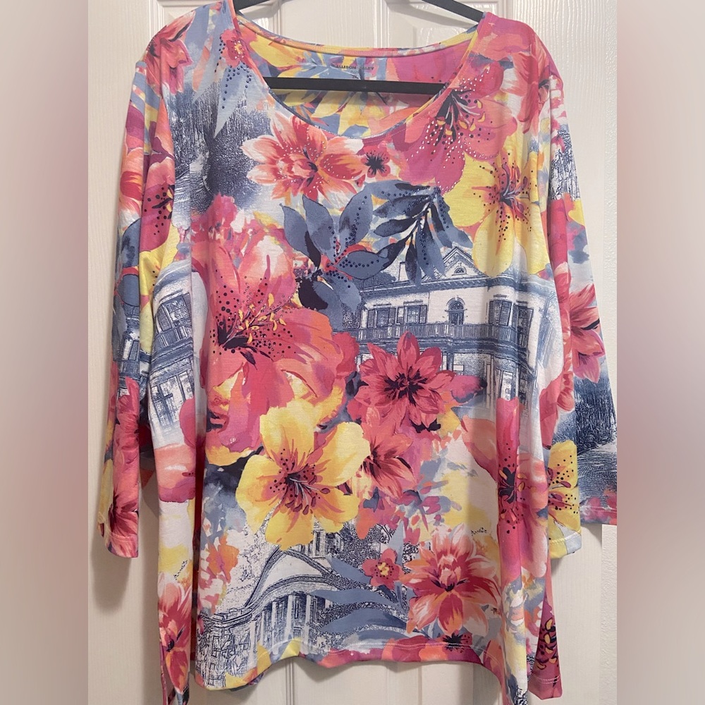ALLISON DALEY PINK FLORAL BLING 2X TOP